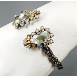 Pulsera Rígida Plata 925 Gemas Naturales Diseño Contemporáneo Luxury