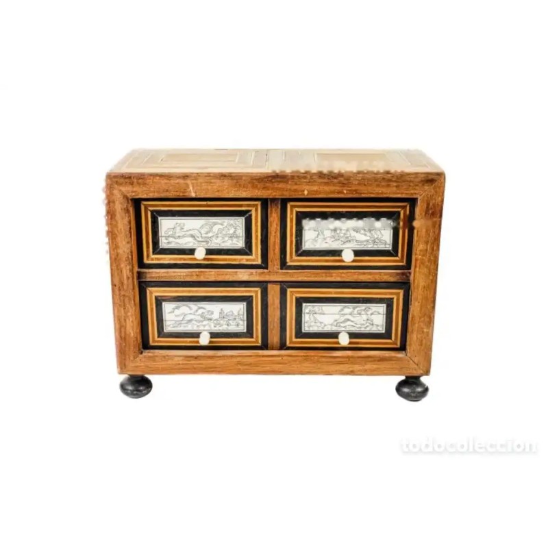 Arquilla Vintage con Cajones de Madera y Placas Decorativas de Hueso Arquilla Vintage con Cajones de Madera y Placas Decorativas de Hueso