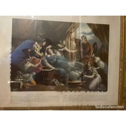 Litografía Religiosa Antigua Marco Dorado Barroco Nacimiento San José