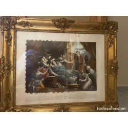 Litografía Religiosa Antigua Marco Dorado Barroco Nacimiento San José
