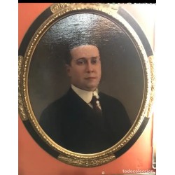 Retrato Óleo Caballero Época Victoriana Marco Ovalado Dorado