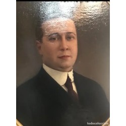 Retrato Óleo Caballero Época Victoriana Marco Ovalado Dorado