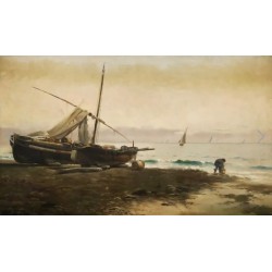 Escuela española de principios del siglo XX. ”Paisaje marítimo”. Óleo sobre lienzo.