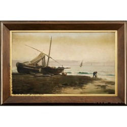 Escuela española de principios del siglo XX. ”Paisaje marítimo”. Óleo sobre lienzo.