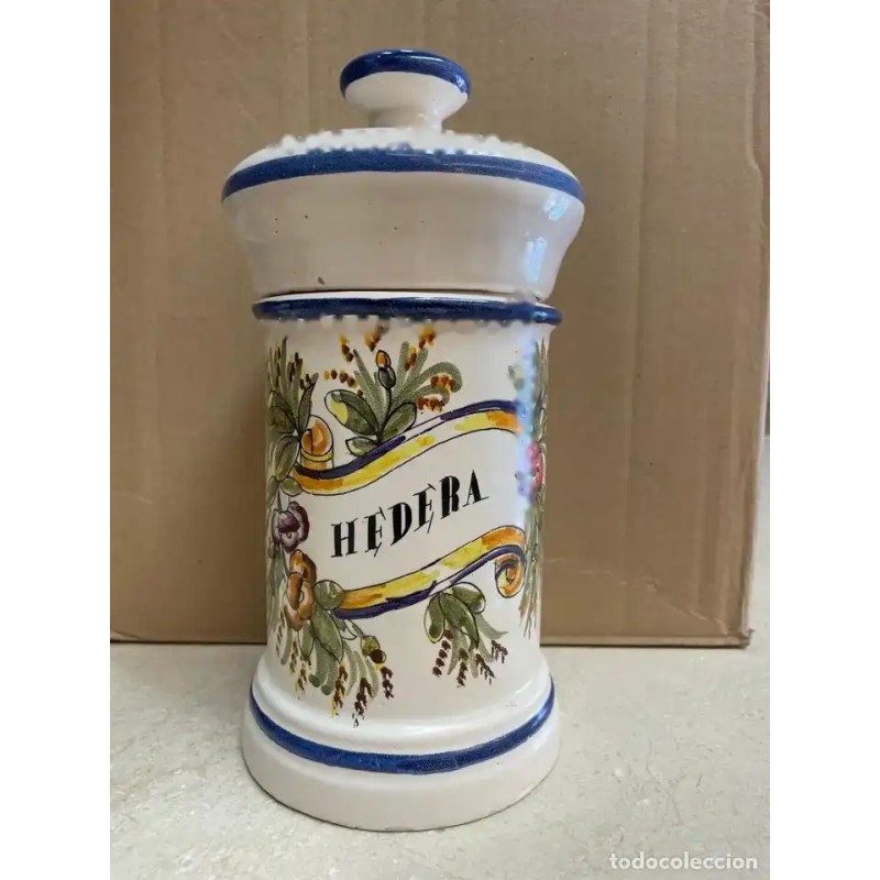 Albarelo Vintage de Cerámica - Bote de Farmacia Hedera con Decoración Floral Albarelo Vintage de Cerámica - Bote de Farmacia Hedera con Decoración Floral