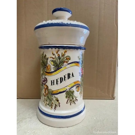 Albarelo Vintage de Cerámica - Bote de Farmacia Hedera con Decoración Floral