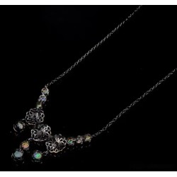 Gargantilla Plata Ópalo y Amatista - Collar Flores Bicolor - Joya Elegante