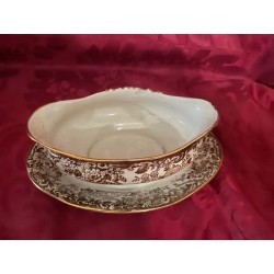 Salsera Cartuja Pickman Modelo Aurora Porcelana Vintage Marrón y Oro