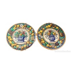 Pareja de Platos Decorativos Cerámica de Triana - Arte Andaluz Frutal 30cm Vintage