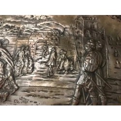 Pareja de bandejas de plata con escenas grabadas - 80 cm X 54 cm