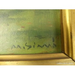 Pareja de dos antiguas pinturas al óleo sobre tablas firmadas y enmarcadas