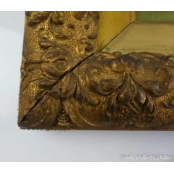 Pareja de dos antiguas pinturas al óleo sobre tablas firmadas y enmarcadas
