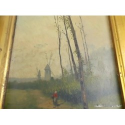 Pareja de dos antiguas pinturas al óleo sobre tablas firmadas y enmarcadas