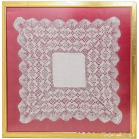 Obra Textil Vintage - Pañuelo de Bolillos Enmarcado con Diseño Geométrico
