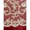 Bonita mantilla antigua crema, bordado floral, 254x58 cm