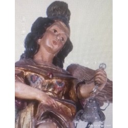 Pareja de Ángeles Tallados Siglo XVIII - Esculturas Barrocas Policromadas Lampareros