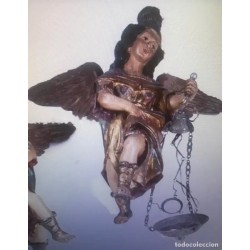 Pareja de Ángeles Tallados Siglo XVIII - Esculturas Barrocas Policromadas Lampareros