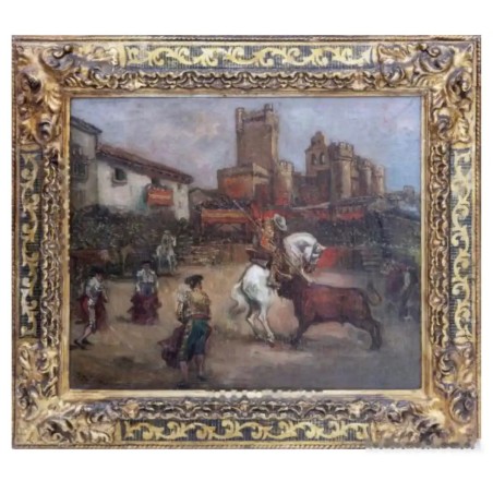 Óleo de Corrida de Toros en Turégano por Emilio Poy Dalmau - Arte Taurino Español