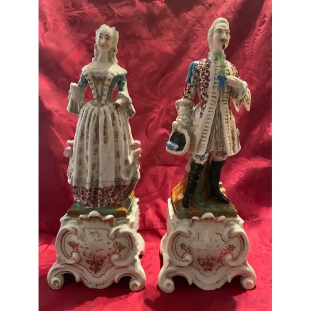 Figuras de Porcelana Viejo París - Pareja de Época en Traje Elegante