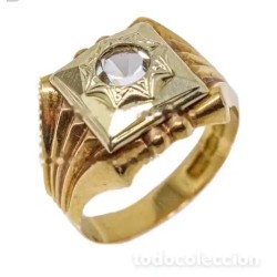 Anillo Vintage Masculino Oro 18kt - Diseño Art Deco Años 40 con Piedra Central