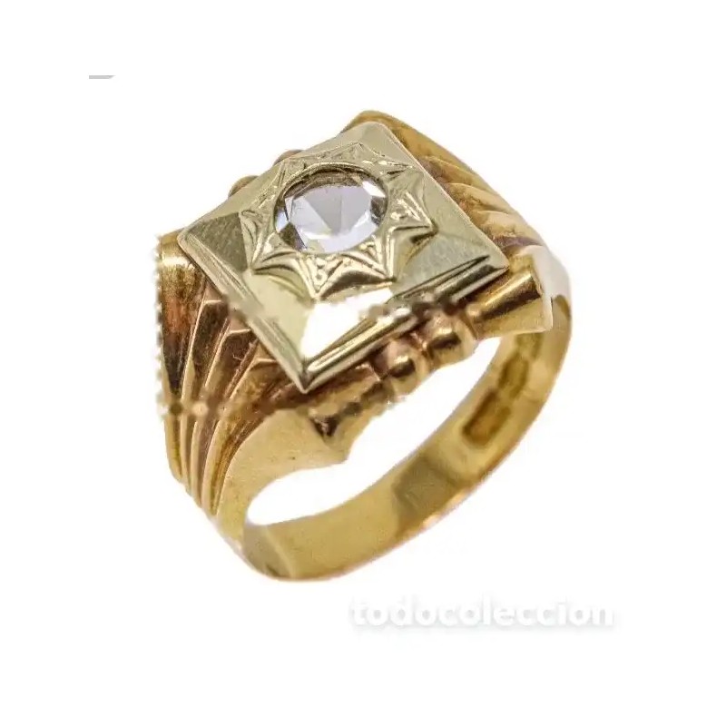 Anillo Vintage Masculino Oro 18kt - Diseño Art Deco Años 40 con Piedra Central Anillo Vintage Masculino Oro 18kt - Diseño Art Deco Años 40 con Piedra Central