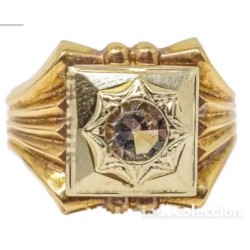 Anillo Vintage Masculino Oro 18kt - Diseño Art Deco Años 40 con Piedra Central