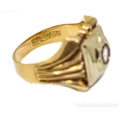 Anillo Vintage Masculino Oro 18kt - Diseño Art Deco Años 40 con Piedra Central