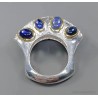 Anillo de Plata con 4 Ópalos Negros - Diseño Artesanal Exclusivo Bicolor