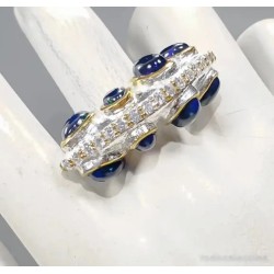 Anillo de Plata con 4 Ópalos Negros - Diseño Artesanal Exclusivo Bicolor
