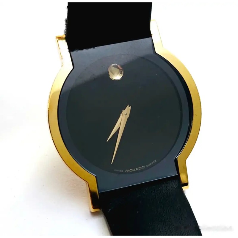 Reloj Movado Museum Classic Cuarzo - Caja Oro y Esfera Negra con Punto Solar