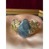 Brazalete Artesanal de Plata y Oro con Labradorita - Diseño Floral Vintage
