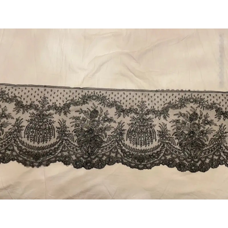 Encaje Negro Chantilly Antiguo Siglo XIX - 420 cm Floral Mantilla Vestidos