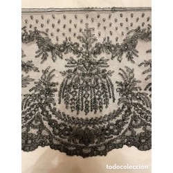 Encaje Negro Chantilly Antiguo Siglo XIX - 420 cm Floral Mantilla Vestidos