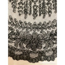 Encaje Negro Chantilly Antiguo Siglo XIX - 420 cm Floral Mantilla Vestidos