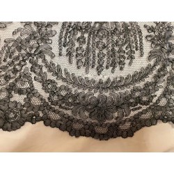 Encaje Negro Chantilly Antiguo Siglo XIX - 420 cm Floral Mantilla Vestidos