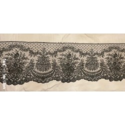 Encaje Negro Chantilly Antiguo Siglo XIX - 420 cm Floral Mantilla Vestidos