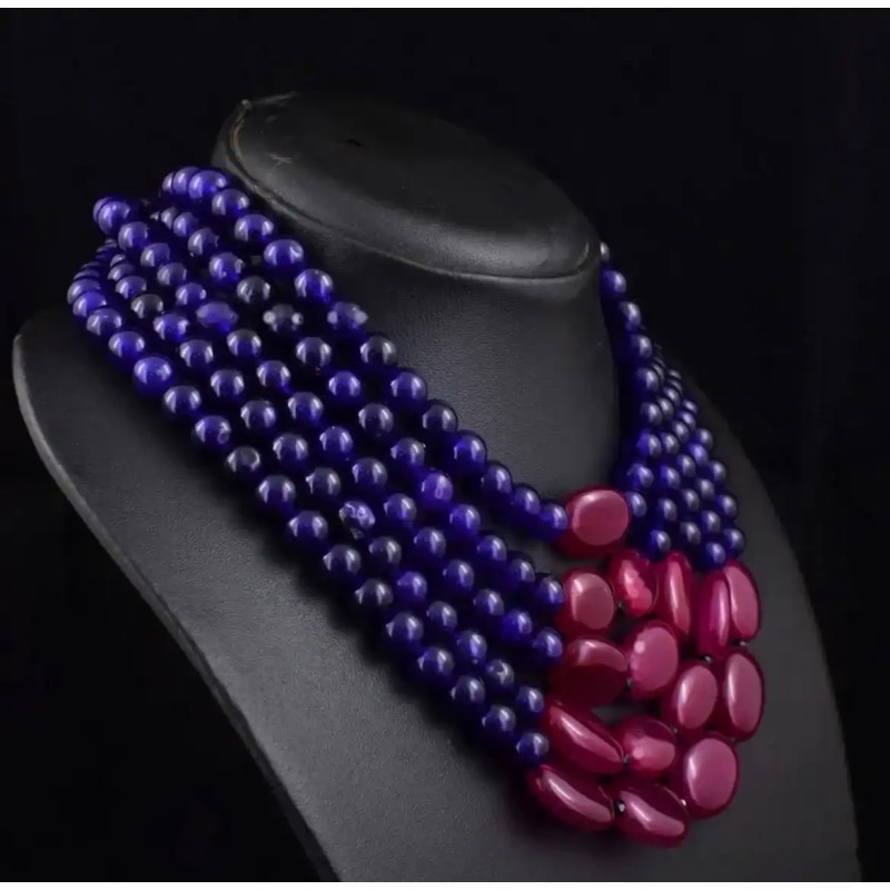Collar de 5 Vueltas de Amatista y Rubí 1175CT - Gargantilla de Piedras Preciosas