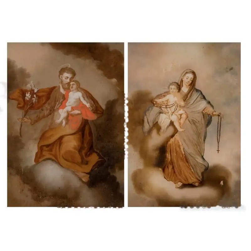 Escuela italiana del siglo XVIII.Pareja de óleos sobre cristal.
