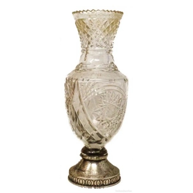 Jarrón Art Deco de Cristal Tallado con Base de Plata - Pieza Vintage Años 40