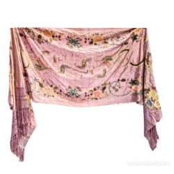 Mantón Antiguo de Seda Rosa con Bordados de Dragones y Flores - Estilo Oriental