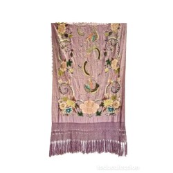 Mantón Antiguo de Seda Rosa con Bordados de Dragones y Flores - Estilo Oriental