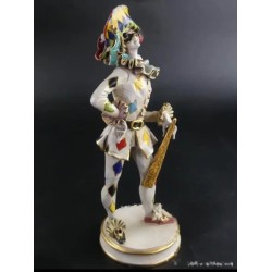 Figura Arlequín de Porcelana Italiana - Escultura Decorativa Capodimonte 33x11cm