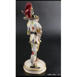 Figura Arlequín de Porcelana Italiana - Escultura Decorativa Capodimonte 33x11cm
