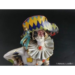 Figura Arlequín de Porcelana Italiana - Escultura Decorativa Capodimonte 33x11cm