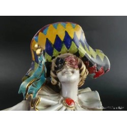 Figura Arlequín de Porcelana Italiana - Escultura Decorativa Capodimonte 33x11cm