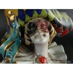 Figura Arlequín de Porcelana Italiana - Escultura Decorativa Capodimonte 33x11cm