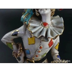 Figura Arlequín de Porcelana Italiana - Escultura Decorativa Capodimonte 33x11cm