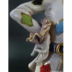 Figura Arlequín de Porcelana Italiana - Escultura Decorativa Capodimonte 33x11cm