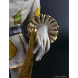 Figura Arlequín de Porcelana Italiana - Escultura Decorativa Capodimonte 33x11cm