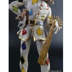 Figura Arlequín de Porcelana Italiana - Escultura Decorativa Capodimonte 33x11cm